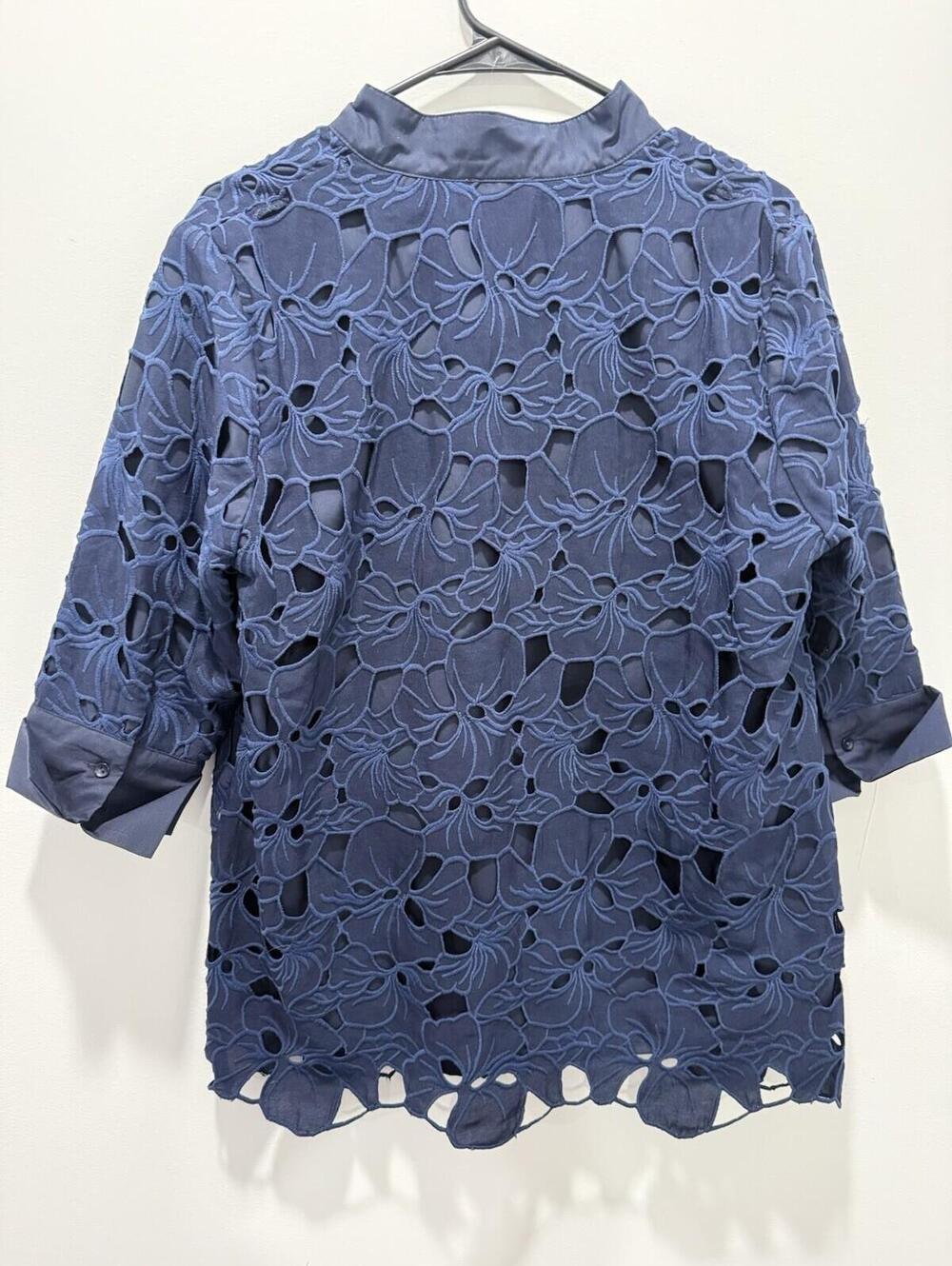 Jade Melody Tam Eyelet Lace Top Floral Tunic Boho Medium Preppy Blouse Blue - Picture 10 of 13